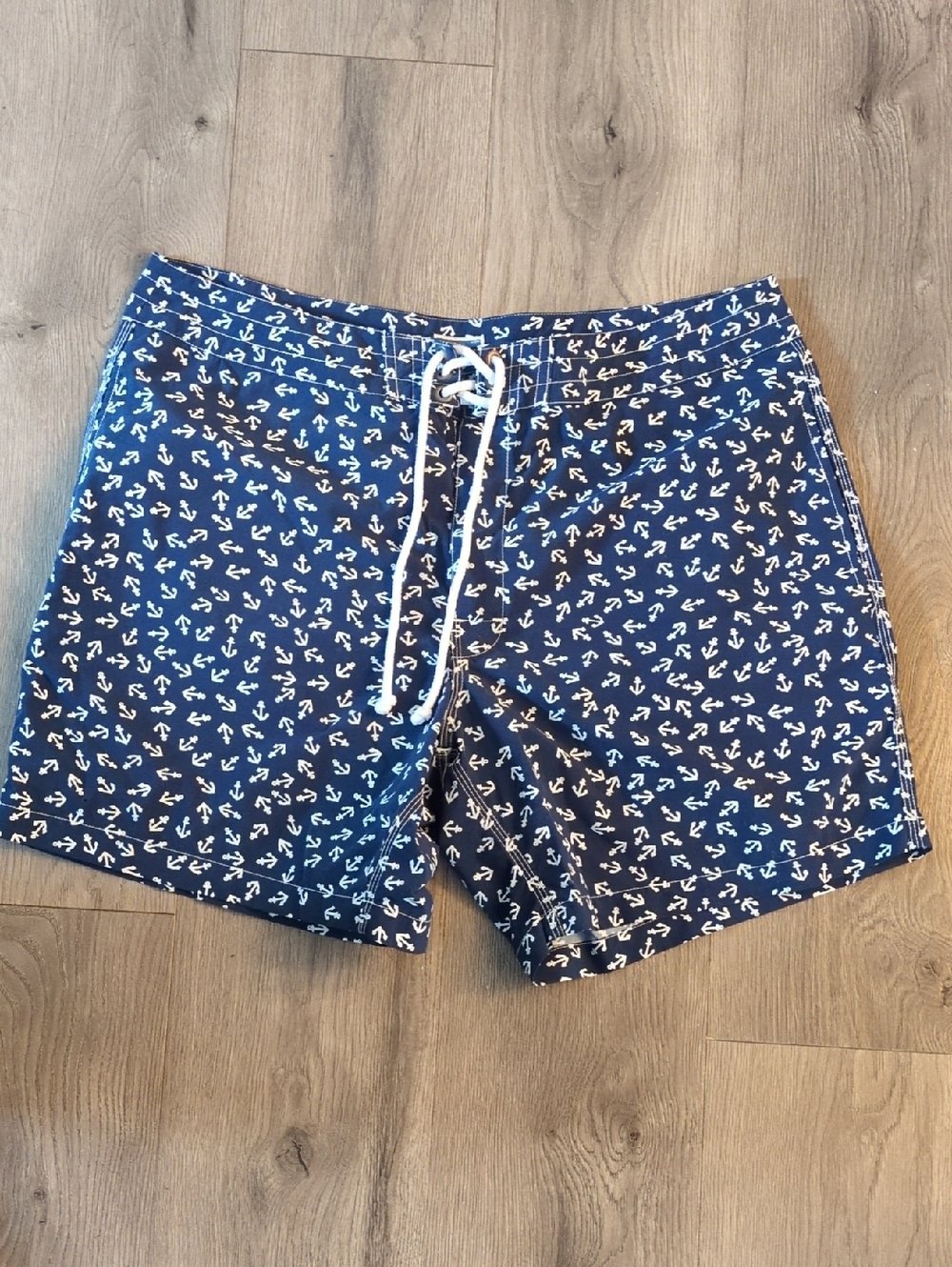 J. Crew Navy Swim Board Shorts with White Anchor Print